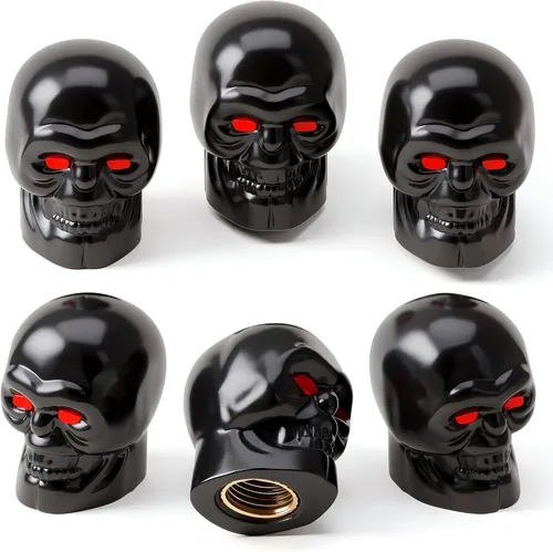 Miniatura 47 de 4 tapones de válvula de neumático estilo calavera, con anillo de goma O, cubiertas universales de vástago de válvula de neumático de núcleo de cobre