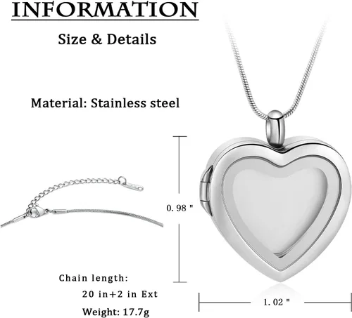 Miniatura 26 de constantlife Joyería de cremación para cenizas – Colgante de corazón conmemorativo collar de urna conmemorativa soporte para cenizas de acero