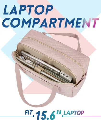 Miniatura 4 de BAGSMART - Bolsa de lona de viaje para mujer, bolsa de mano grande con compartimento para laptop, bolsa de zapatos, Rosado, Bolsa de viaje
