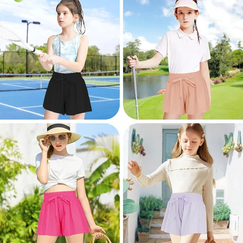 Miniatura 5 de Girls Butterfly Athletic Shorts, Kids Flowy Shorts with Pocket 2-in-1 Running Shorts Active Workout Cheerleading