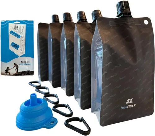 Miniatura 9 de BellFlask - Frasco de plástico de 15 onzas, patentado, flexible, sin metal, reutilizable, sin BPA con clip de mosquetón y embudo de llenado