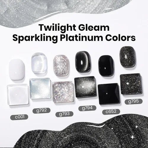 Miniatura 8 de Beetles - Juego de esmaltes de gel blanco y negro, 6 colores plateados, ojo de gato, purpurina brillante con imán, arte de uñas UV LED, hogar, salón