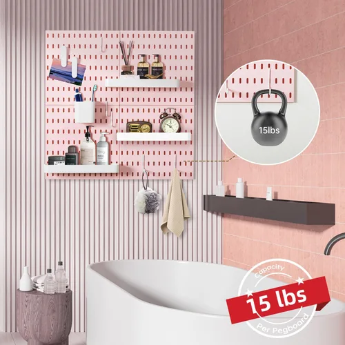 Miniatura 6 de VUSIGN Kit de organizador de pared combinado de tablero de clavijas, 4 piezas de tableros de clavijas y 17 accesorios modulares para colgar, kit