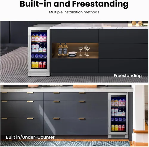 Miniatura 8 de Yeego Refrigerador de bebidas – Mini refrigerador de 100 latas de 15 pulgadas con puerta de vidrio, enfriador de bebidas de 34 a 54 ℉, integrado