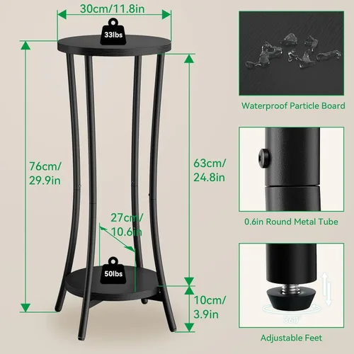 Miniatura 3 de IBUYKE Soporte para plantas de 30 pulgadas de alto para interiores, soporte de esquina de madera de 2 niveles, estante redondo moderno para plantas