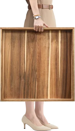 Miniatura 10 de MAONAME Bandeja de Servir de Madera con Asas, Bandeja Decorativa Blanca para Mesa de Café, Bandeja Rectangular Moderna, Bandeja Otomana de Madera