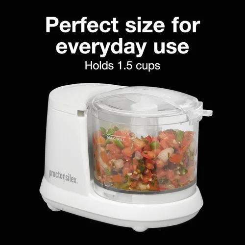 Miniatura 2 de Proctor Silex Durable Electric Vegetable Chopper & Mini Food Processor for Chopping, Puree & Emulsify, 1.5 Cup, White