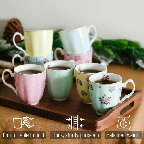 Miniatura 4 de BTaT- Royal - Juego de 8 tazas de café de porcelana de porcelana de porcelana de 12 onzas, tazas de café grandes para tazas de café, tazas de té