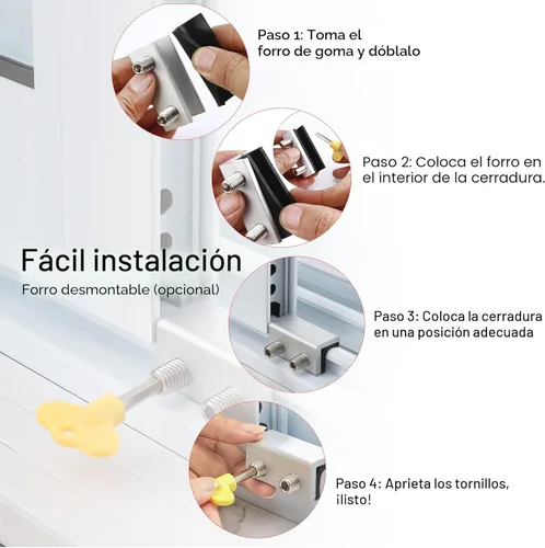 Miniatura 4 de Cerraduras de ventana, 4 juegos de cerradura de ventana de seguridad deslizante con llave para ventanas correderas verticales y horizontales y Plata