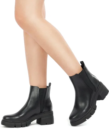 Miniatura 7 de REDTOP Botas Chelsea para mujer con tacón grueso elástico, plataforma con suela de lengüeta