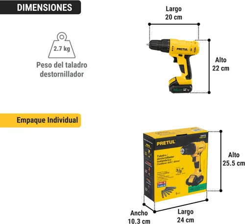 Miniatura 9 de Taladro inalámbrico, batería de iones de litio 12 V Pretul