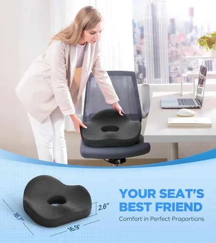 Miniatura 6 de Cojín de asiento más grueso para silla de escritorio, coche, oficina, cojín de alivio de presión de gel refrescante en forma de U con diseño hueco