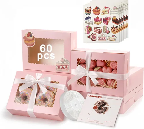 Miniatura 14 de OAMCEG Paquete de 30 cajas de galletas con ventana, 8 x 6 x 2.5 pulgadas, cajas de panadería para regalos de Navidad, postres, donas, pasteles