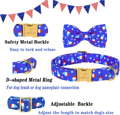 Miniatura 4 de Collar de perro con corbatín para el 4 de julio, collar patriótico ajustable para perros pequeños, medianos y grandes Paleta de bandera B