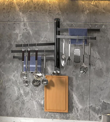 Miniatura 6 de Toalleros para baño, toallero giratorio autoadhesivo montado en la pared, soporte para toallas de baño de 4 barras para toallas enrolladas pequeñas