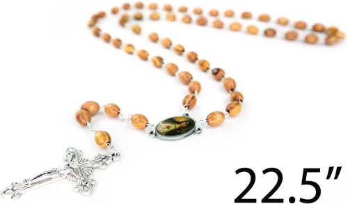 Miniatura 3 de TREE OF LIFE REV. 2214 Collar de rosario católico de madera de Israel, cuentas de rosario de madera de olivo con retrato de icono y colgante de cruz