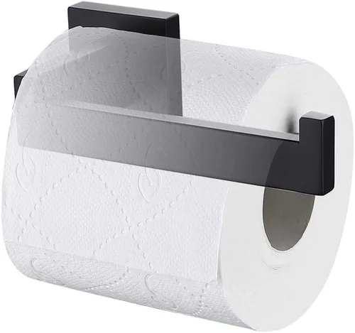 Miniatura 2 de TASTOS Soporte de papel higiénico negro mate, dispensador de rollos de papel higiénico y colgadores montado en la pared para baño y cocina, acero