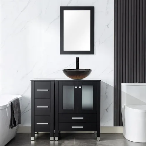 Miniatura 30 de LUCKWIND 36" Bathroom Vanity Combo with Sink, 24"+12.6" Width, Painted Bathroom Storage Cabinet with 5 Drawers, Including Tempered Glass Round