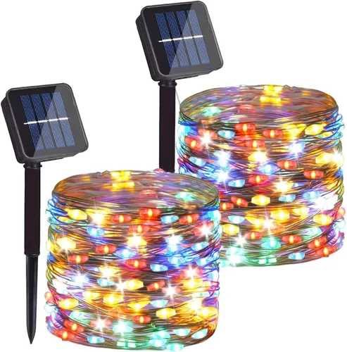 Miniatura 10 de Paquete de 2 cadenas de luces LED de 200 unidades, 66 pies, con cable de cobre, alimentadas por energía solar, impermeables, 8 modos, luces de hadas