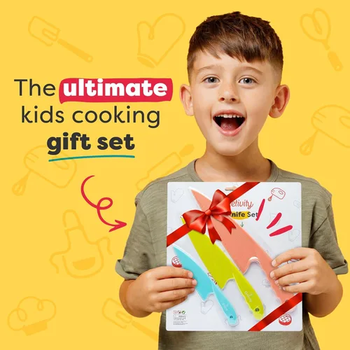 Miniatura 9 de Baketivity Juego de cuchillos para niños de 3 piezas Cuchillos seguros de plástico para niños para cocina Juego de cuchillos para niños pequeños