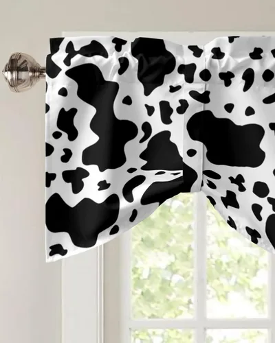 Miniatura 3 de Cenefa de amarre para ventanas, cortinas de cocina con textura de vaca, cenefas con bolsillo para barra, tratamientos cortos, textura animal, cenefa