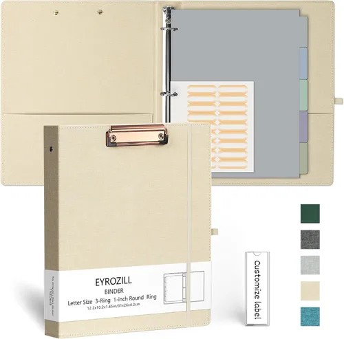 EYROZILL Carpeta de 3 anillas, organizador de carpetas de lino de 1 pulgada para tamaño carta (8.5 x 11 pulgadas) con 5 separadores de pestañas,