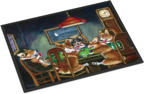 Caroline's Treasures 7416JMAT Corgi Playing Poker - Tapete para puerta delantera, 24 x 36 pulgadas, para interiores y exteriores, para entrada,