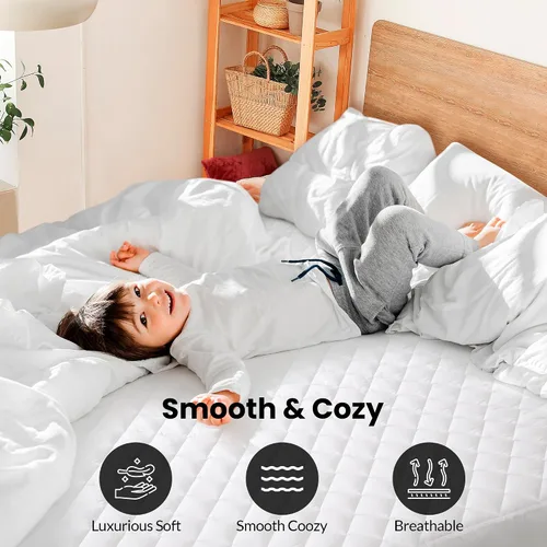 Miniatura 6 de Royale Linens Cubrecolchón tamaño Queen – Protector de colchón acolchado suave – Bolsillo profundo ajustable que se adapta a hasta 16 pulgadas