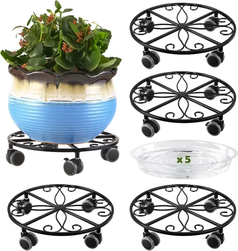 Miniatura 13 de Pack de 3 organizadores para plantas con ruedas de alta resistencia de 13.5 pulgadas, soporte metálico con ruedas, plataforma rodante para plantas
