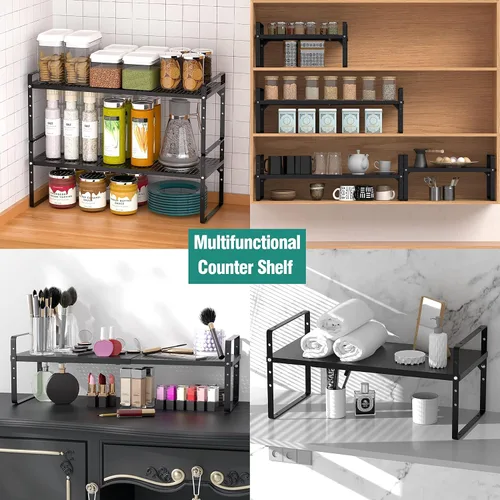 Miniatura 4 de SUZLON Estante de metal expandible, organizador de estante de cocina resistente de 4 niveles, estante ajustable para gabinete, despensa, encimera