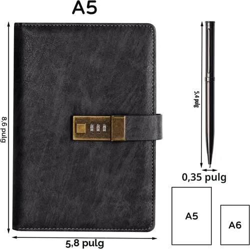 Miniatura 4 de WEMATE Diario con Cerradura, Diario A5 de Cuero PU con Cerradura 240 Páginas, Diario de Cerraduras Vintage, Cuaderno de Contraseña con Bolígrafo