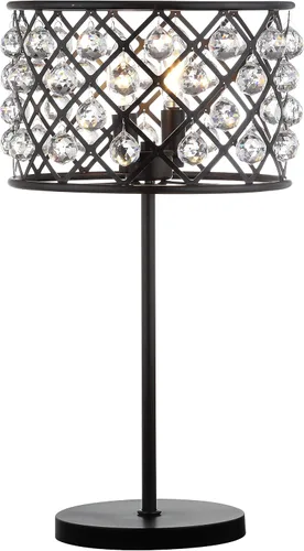 JONATHAN Y Lámpara de mesa de 22.5 pulgadas de bronce aceitado con 2 luces de cristal y hierro, moderna lámpara de mesita de noche glamorosa con