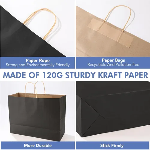 Miniatura 4 de XPCARE Paquete de 200 bolsas de regalo de papel grandes con asas a granel, 16 x 6 x 12 pulgadas, bolsas de papel kraft natural liso para bolsas