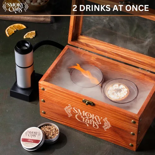 Miniatura 2 de Kit Ahumador de Cócteles a la Antigua de Smoky Crafts - Kit Ahumador de Whisky con Pistola para Ahumar, Caja de Ahumado para Cócteles, Bandeja