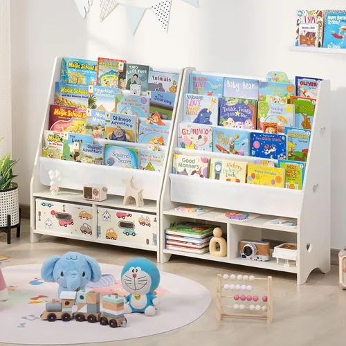Miniatura 2 de Lerliuo Estantería infantil de 5 niveles, estante beige para libros con 2 cajones, estantería de madera para bebés y niños, estantes de exhibición