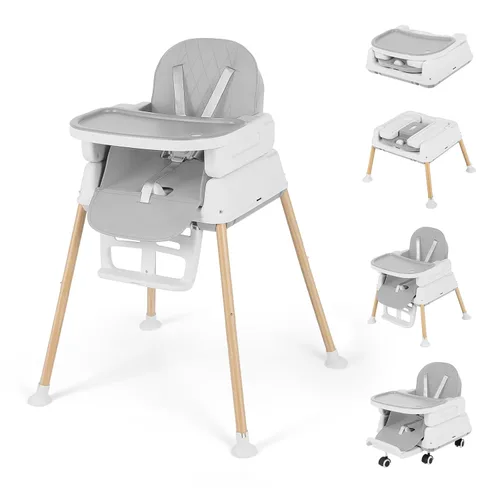 Silla alta 5 en 1 para bebé, silla elevadora convertible y de juego, portátil, plegable, ligera, fácil de limpiar con bandeja, para bebés de 6 a 36