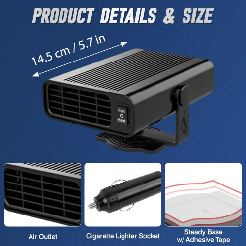 Miniatura 2 de 2 en 1 Calentador de coche eléctrico Ventilador 12V 120W Calentador de coche Parabrisas Descongelación Wibndow Desempañamiento portátil verano