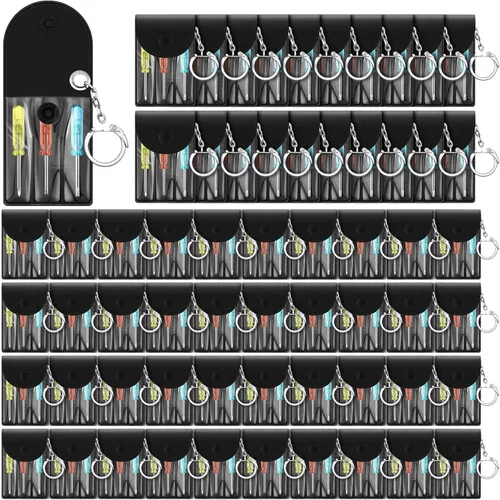 Jutom Juego de 60 mini destornilladores y llaveros a granel, incluye 3 mini destornilladores en una bolsa portátil con broche con gancho a granel