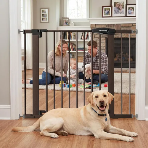 Miniatura 21 de Puerta de bebé para escaleras, puerta de perro de cierre automático de 26 a 40 pulgadas para puertas, puerta infantil montada a presión con puerta