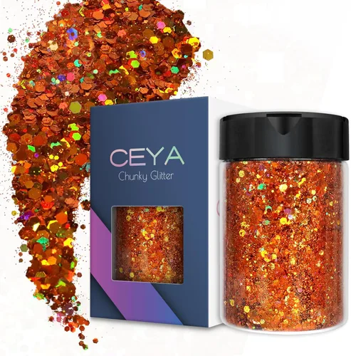 Miniatura 12 de Ceya Brillantina gruesa holográfica, 1 libra/16 onzas, oro diamante a granel, purpurina mixta gruesa y fina embotellada con lentejuelas metálicas