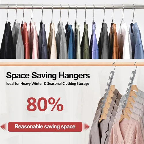 Miniatura 2 de Paquete de 12 perchas que ahorran espacio para ropa, de 6 a 9 agujeros, expandibles, de metal resistente, capacidad de 80 libras, colgador