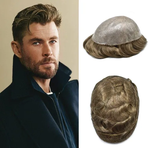 Miniatura 42 de Hair Toupee para hombres Sistema de reemplazo de pelo completo Poly pieza de pelo para hombre Toupee Durable Europeo Sistema de cabello humano #420