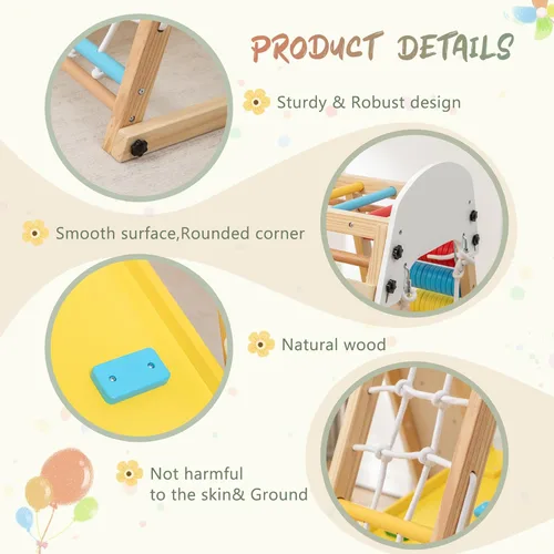Miniatura 4 de KEIKI 9-in-1 Foldable Wooden Kids Climbing Frame with Slide Swing Monkey Bars Rock Wall Abacus, Indoor Outdoor Playground Set, Montessori Play Gym