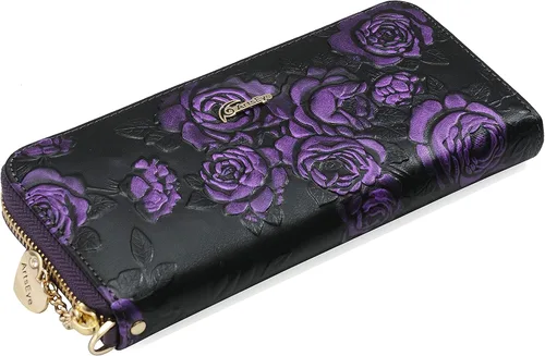 Miniatura 7 de ArtsEye Rose - Cartera de piel auténtica con cremallera larga