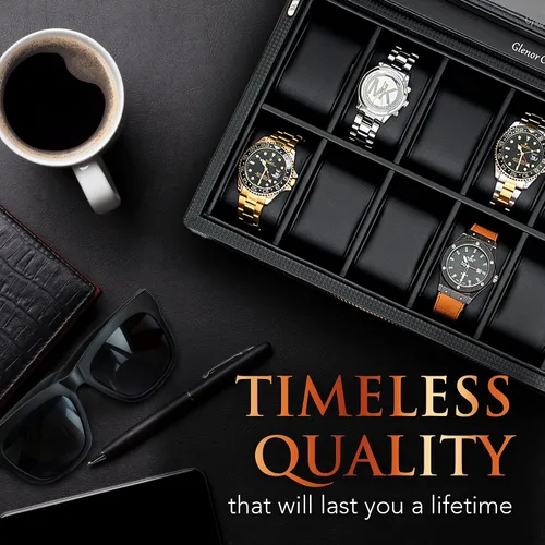 Miniatura 7 de Caja para relojes para hombre - caja de exhibición de fibra de carbono de lujo con 12 ranuras, caja grande, hebilla de metal - negro