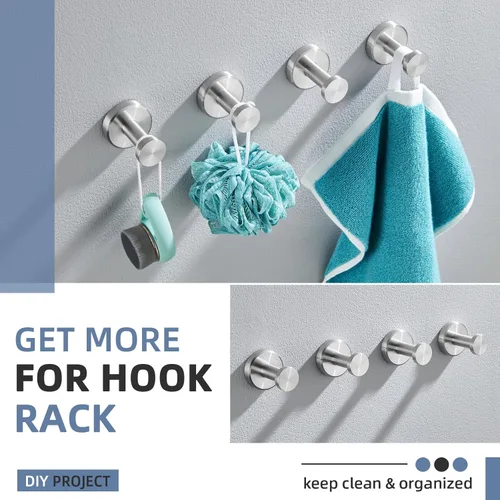 Miniatura 6 de Gancho Simple de Toalla de Baño de Ángulo de Níquel Cepillado, SUS304 Soporte de Toalla de Acero Inoxidable para Armario de Baño y Closet, Perchero