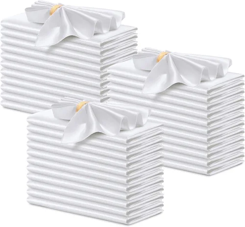 Miniatura 30 de P Pothuiny 12 servilletas de satén de color beige sedoso de 17 x 17 pulgadas, servilletas cuadradas lisas de tela de satén, servilletas de mesa