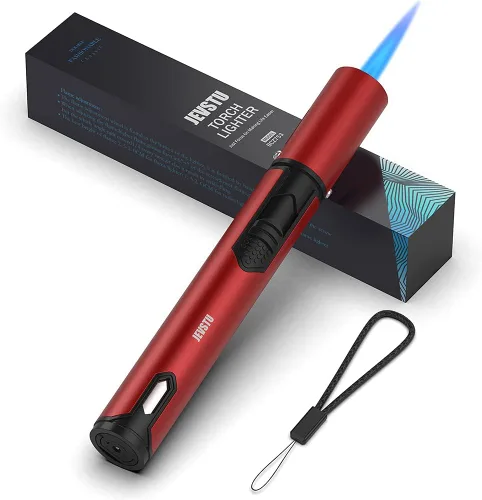Miniatura 11 de Encendedor de antorcha con ventana de nivel de combustible para vela, antorcha de chorro de fuego ajustable a prueba de viento, encendedor largo