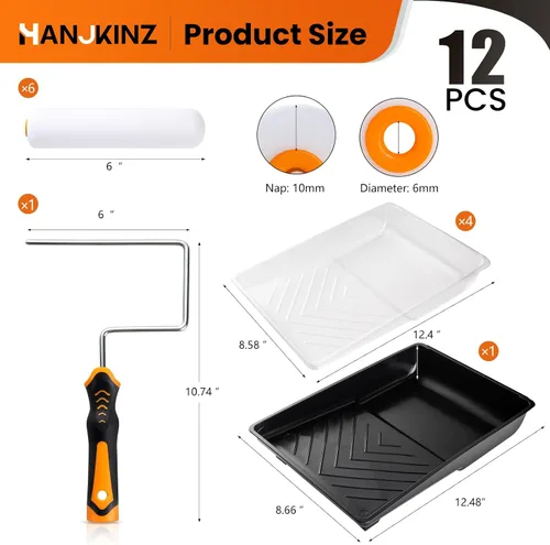 Miniatura 6 de Kit de 12 Piezas de Rodillos de Pintura de 6 Pulgadas con Rodillo de Pintura de Espuma de Alta Densidad, Bandeja de Pintura con Forro, Mini Rodillo