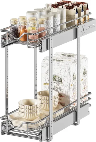 Miniatura 11 de DINDON Organizador de gabinete extraíble de 2 niveles (11 pulgadas de ancho x 18 pulgadas de profundidad), estante deslizante de metal resistente